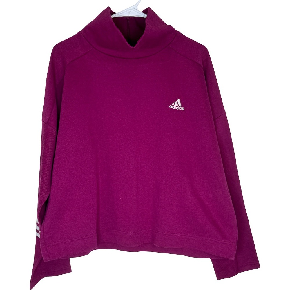 Adidas Women Magenta Mock Neck Sweatshirt Embroidered Logo 3-Stripe Size Medium
